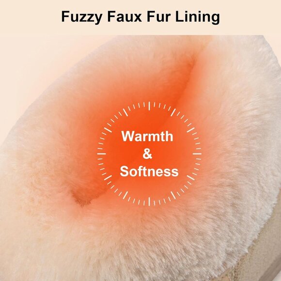 Women's Khaki LongBay Chenille Knit Bootie Slippers Memory Foam Faux Fur Suede - Picture 3 of 6